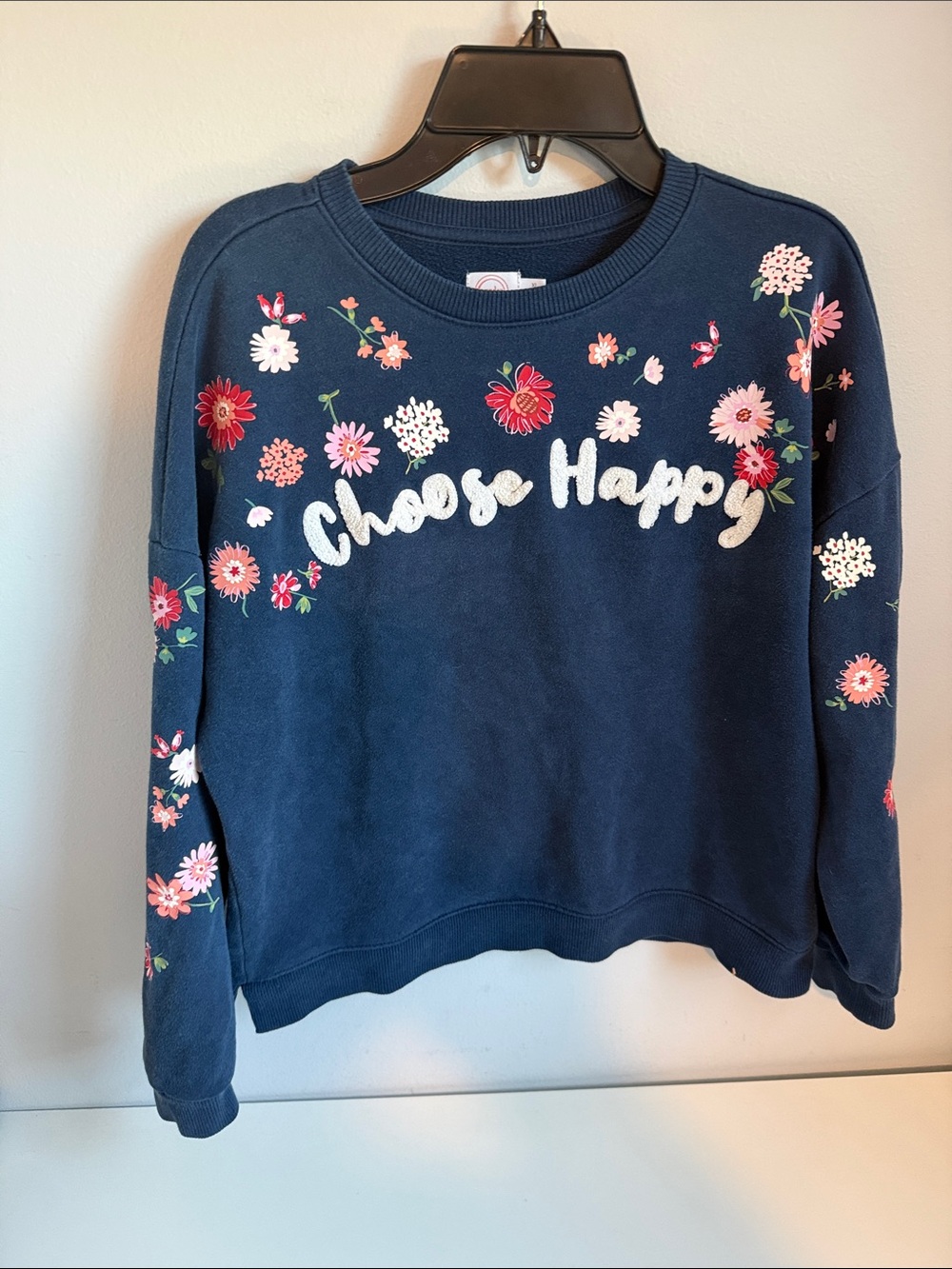 wonder nation Navy 'Choose Happy' Floral Crewneck Sweatshirt